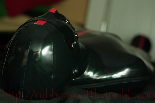 rubberwooffle:Another perspective on my very tight rubber sleeping bag. I love to be kept like this 