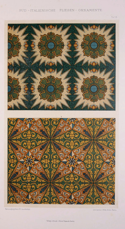 Johann Eduard Jacobsthal, “Süd-italienische Fliesen-Ornamente”, South italian tile ornaments, 1886....