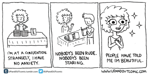 upandoutcomic:  PLEASE READ: THIS IS IMPORTANT TO UNDERSTANDING THIS COMIC: this is part of a serious autobio series I started months back to document my gender transition. These took place months ago. August 12th, 2016. I’d been so nervous to table