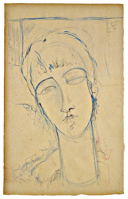 Anna Akhmatova (Ritratto di Donna Rossa), 1915, Amedeo Modigliani.  (1884 - 1920)- Pen and Ink -