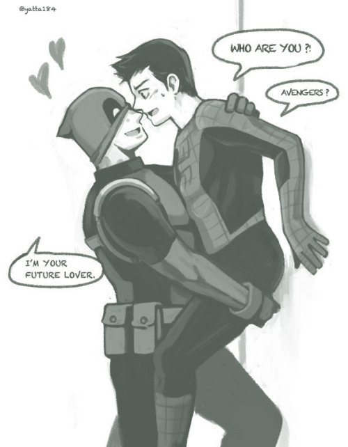 tight-web:  yatta184:  Deadpool＆Teenage Peter Parker. デプスパ落書き、グレスケ絵練習も兼ねて…。  Ahhhhhh so cute 