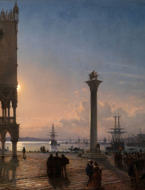laclygrantham:Piazza San Marco in Venice in Moonlight (detail) Friedrich Nerly (Prussian (1842–1919)