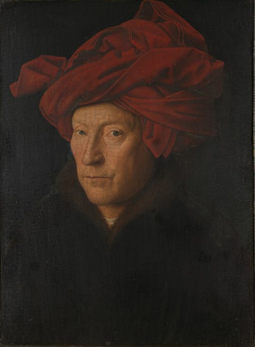Jan van Eyck. Portrait of a Man in a Turban. 1433. Oil on oak. National Gallery, London.