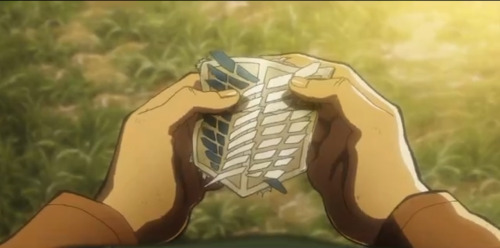 attackonsociallife:This right here is when I broke down.Levi hands over the Recon Corps crest claimi