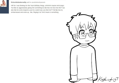 smutindevelopment: Happy birthday Yuri Katsuki! (3/ 4) Person: Yuri, why are you wearing that sweater, it’s not Christmas yet.Yuri: THIS IS A GIFT FROM MY SON I AM NEVER TAKING IT OFF Drawing 1 | Drawing 2 | Drawing 3 | Drawing 4 