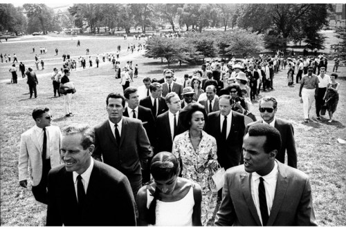 The hollywood delegation, led by charlton heston and julie and harry belafonte, crossing the mall en