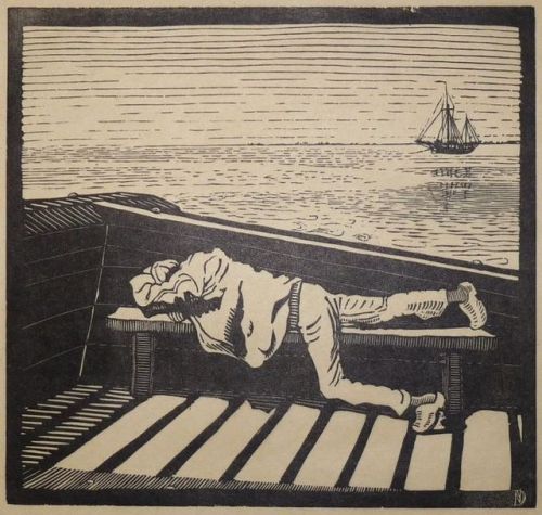 The Sleeper    -      Dirk Nijland ,1919.Dutch, 1881 - 1955Woodcut, 22 x 23 cm.