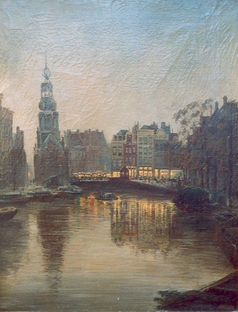 Evening View of the Singel and Muntplein , Amsterdam - Jan Hermanus Melcher TilmesDutch 1847-1920