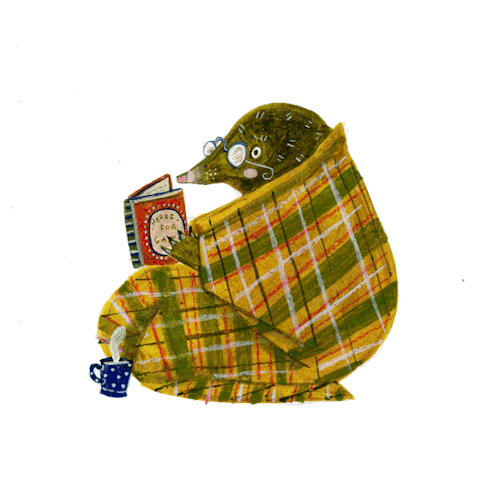 madisonsaferillustration:Staying cozy and warm with a good book and a hot cup of tea.