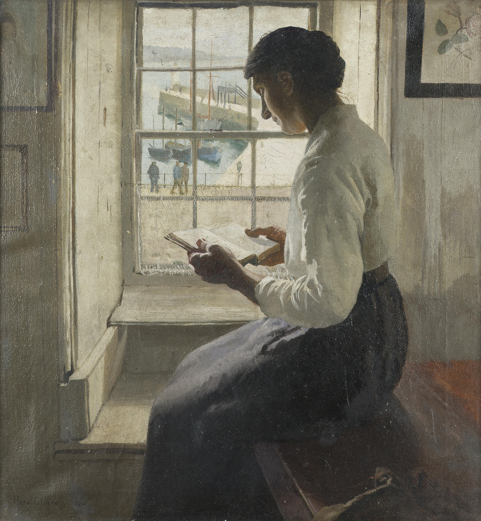 books0977:  The New Book (1920). Harold Harvey (British 1874-1921). Oil on canvas.