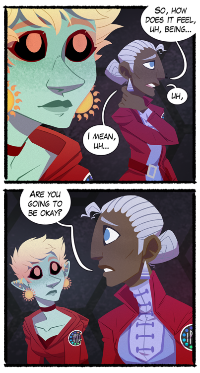 sabrebash:Phylactery.[image: a comic with many panels. Lup, an elf with short blonde hair and pale b