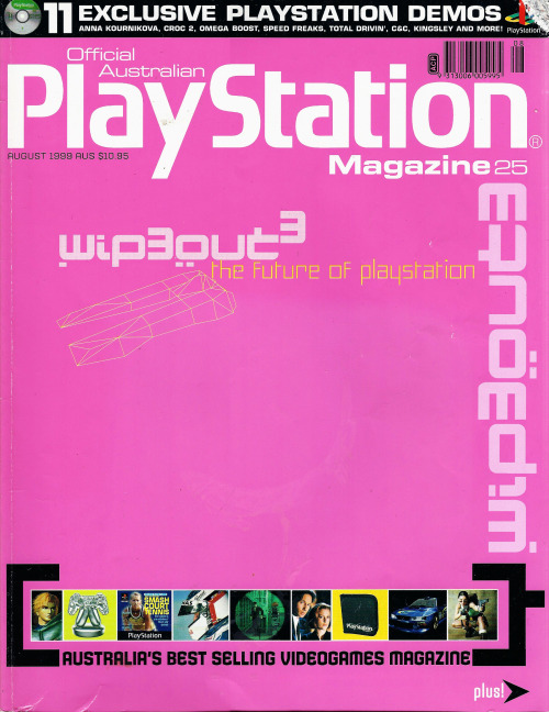 oldgamemags:Official Australian PlayStation Magazine #25, August 1999 - Hot Pink! Wipeout 3 cover!Fo