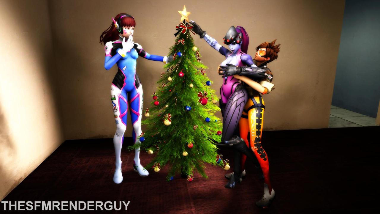 thesfmrenderguy:  Overwatch girls dressing a Christmas tree (Christmas special set)