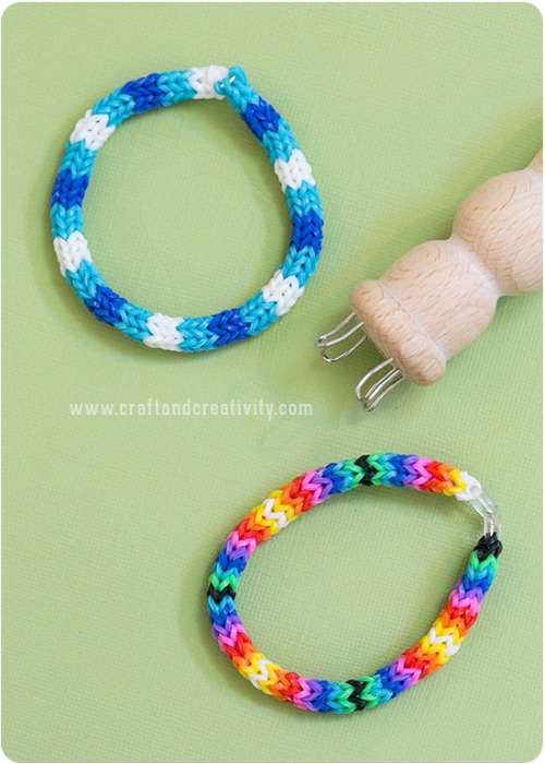 rainbowsandunicornscrafts:DIY Knitting Spool Rubberband Bracelet Tutorial from Craft and Creativit