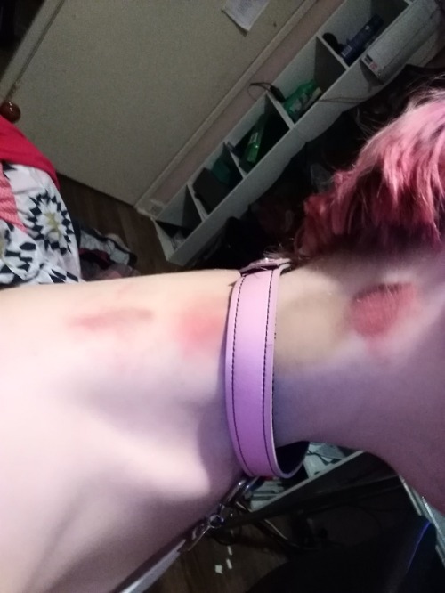 straplesspride:Good puppers get chewed on till they whine and bruise ~&lt;3+ Bonus pic of mouth 