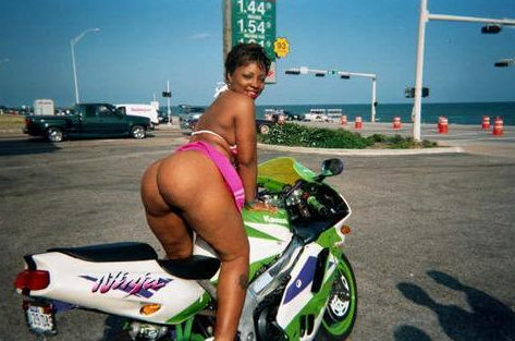 myfreakyblkwife:  Wifey is ready to ride during black bike week