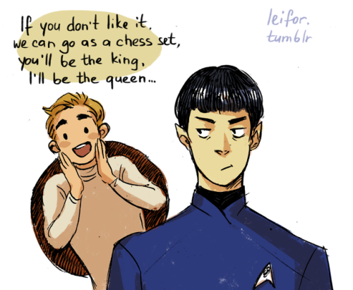 leifor: for anonymous inktober prompt: “Jim excited for Halloween and Spock all confused&rdquo