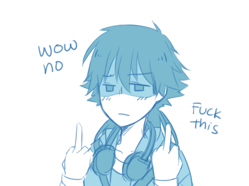 mayonaka-hibiki:  commission break doodle 13 year old brat sly blue aoba is my new favorite thing 
