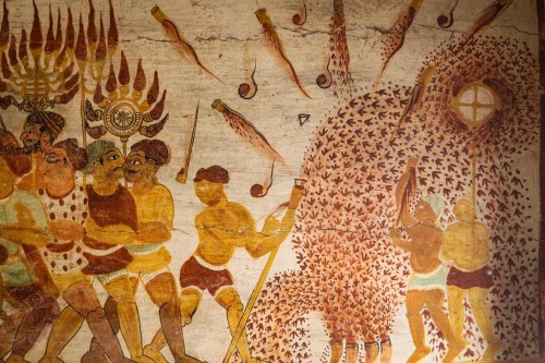 Vijayanagara style paintings of fireworks being a part of Deepavali celebrations in temples, Chidamb