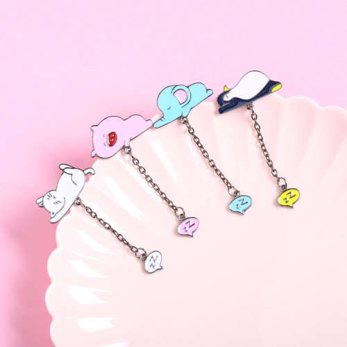 keendazebeard:Lovely Sleeping Animals Penguin Pig Cartoon Metal Backpack Brooch PinsCheck out HEREMo