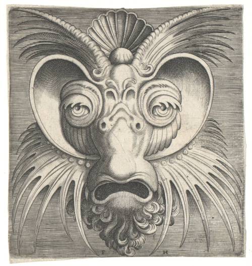 Frans Huys, Mask heads, 1555. From „Pourtraicture ingenieuse de plusieurs Facons de Masques” by Hans