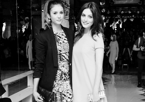 wesleystattoo:     Nina Dobrev and Phoebe Tonkin at the Versace Fashion Show in NYC