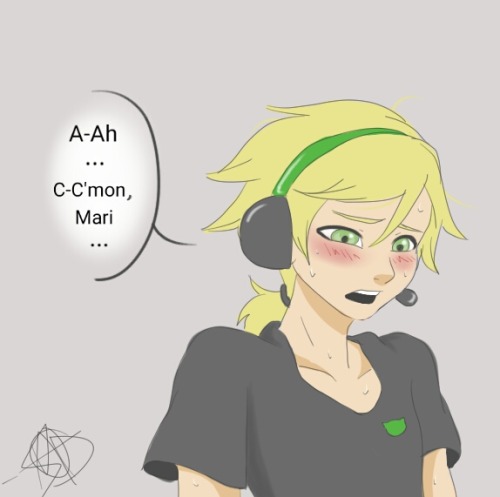 dominaecaede-sins:  Marinette trying to throw off Adrien’s game.That’s a dick move.All characters are 19 here.Adrien forgot to turn off his microphone.