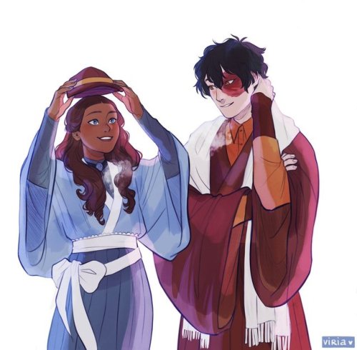 viria: Zuko and Katara in taisho roman era clothing, commissioned by zukoshonours^^