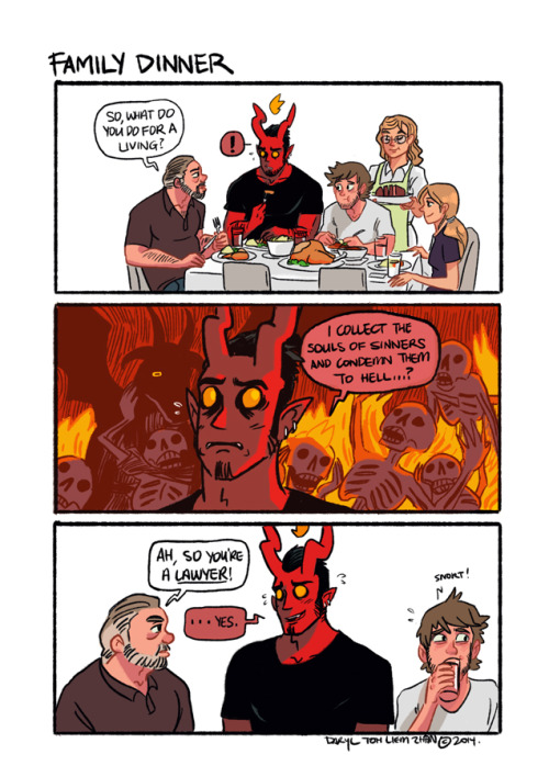 everydaycomics:It gets even awkward during Christmas dinner with guy’s religious relatives.