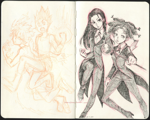 pearsfears:i named the file “hxh battle couples” like, why would you draw Amane &amp; Canary fightin