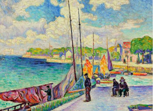 Petit port, pecheurs et bateaux au quai, 1906, Jean Metzinger