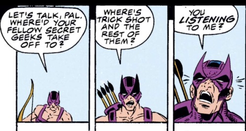 bad-comic-art:Hawkeye v2 #3 (1994)I guess Clint is semi-naked so much they forgot he was wearing any