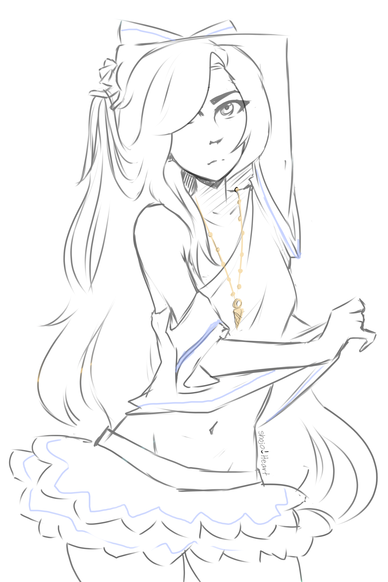 shojoheart:  Sketch commission of a cute OC!Idk what the necklace was so I made it