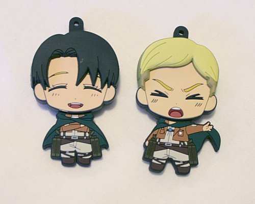 nightcurse:  shikarius:  Okay, these needed their own post. These are the Picktam! straps and I dearly wish I had bought another box so I could have a Levi and Erwin with Kyoani faces. So when you take the clasp off, you can slide the hair, face, and