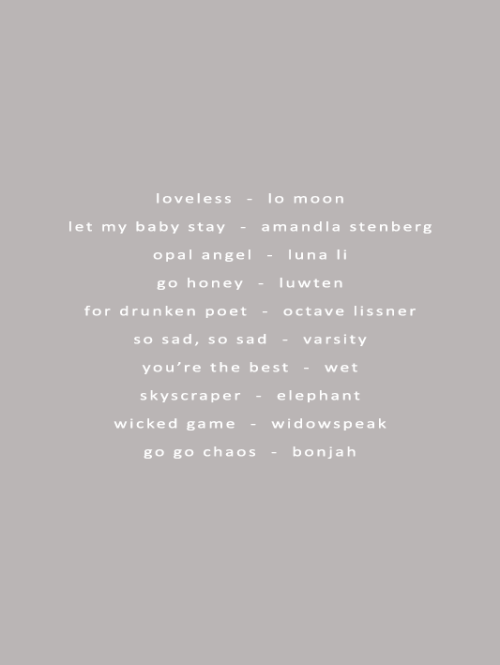llilac:october playlist 1. loveless, lo moon; 2. let my baby stay, amandla stenberg; 3. opal angel, 