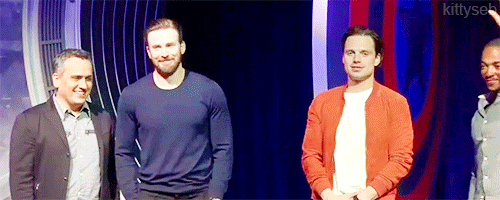 kittyseb:Seb plastering himself on the shield. When they were getting off the stage, Seb was suppose