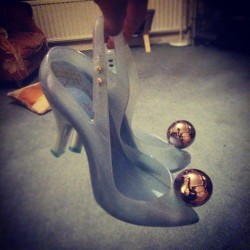 Got my beauties!! #viviennewestwood #jellies #blue #gold #shoes #bauble #Dragon #melissa