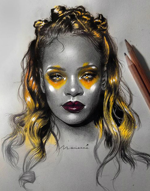 nya-kin:Rihanna, Quiñ,yara shahidi & zendaya by @marianneh.art 