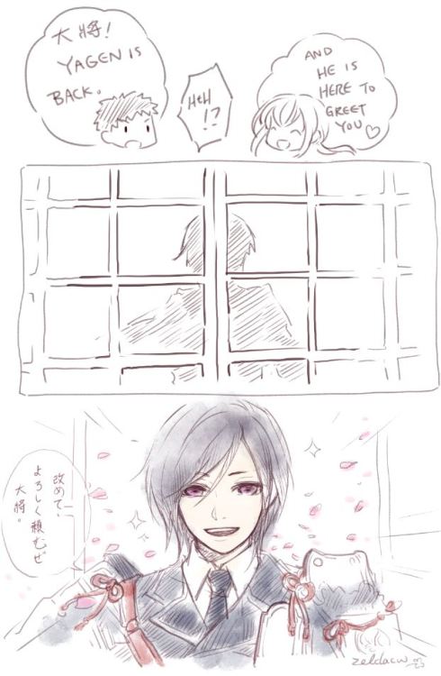 zeldacw: So…  Our Yagen came home last week… Yagen , Midare , &amp; Atsushi T