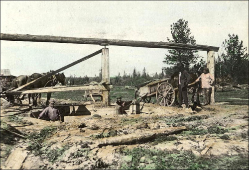 Repressed kulaks working on a special settlement in Narym (Siberia,1929 or 1930s [?]).