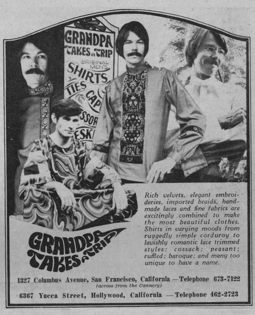 Ad for LA boutique Grandpa Takes a Trip (it was not connected in any way to London’s Granny Takes a Trip), late 1960′s