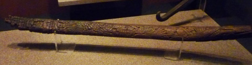 Carved Aztec atlatl, or spear-thrower.The word “atlatl” is Nahuatl, and the Aztecs were still usingt