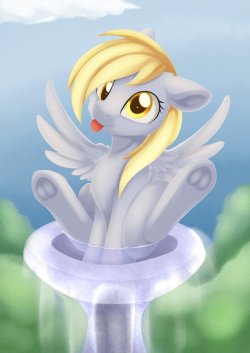 the-pony-allure:Birb Bath by Dusthiel  Eeeee!