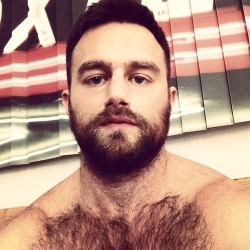 Hairy chest, legs,Beard and Mustache.