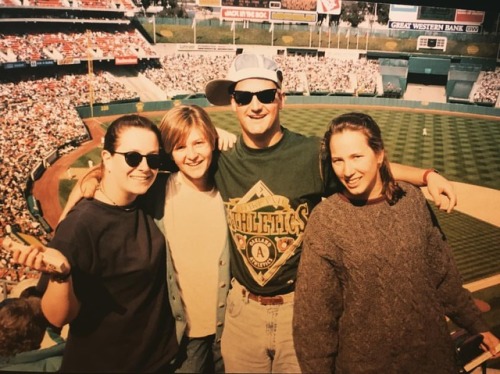 <p>Just under the wire, here’s a timely #tbt to Spring Break ‘94 (which we always capitalized and usually followed with a “WOO!”) since this year’s #baybridgeseries is wrapping up as we speak. @happilyknitting and @donyaelenia and I spent the entire week traversing California, having many adventures which involved reluctant hiking, pitiful campfire starting, grateful meal serving and urban Easter egg hiding at #glidememorialmethodistchurch, and a thousand other things. We closed it out at the Oakland Coliseum watching our beloved @athletics battle the @sfgiants We also met this guy who was the first to teach us how #rallycaps worked. Epic week. Epic. #springbreak #woo  (at Oakland–Alameda County Coliseum)</p>