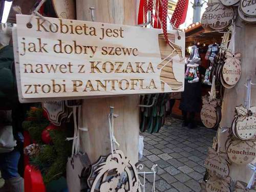 Merchandise offered for sale during Christmas market 2021 in the city Wroclaw, Poland.