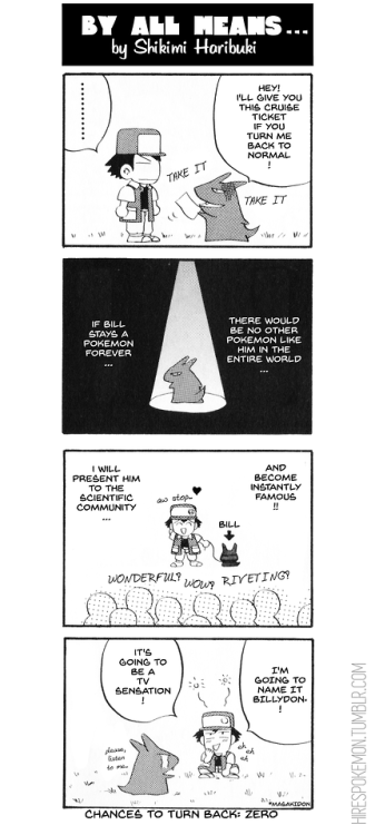 hirespokemon:1997, ShikimiHaribuki はりぶきしきみ, Pokémon 4Koma 2, pg. 42/43The Pokémon Bill turns into ha