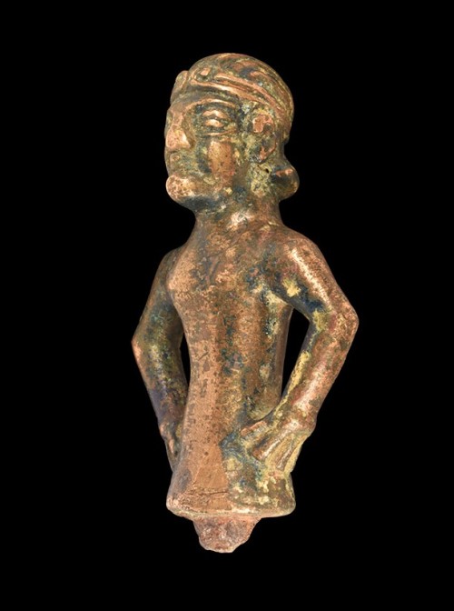 Sogdian Nobleman Scepter Finial, Late 1st ML BCA substantial bronze finial or figurine of a male wit