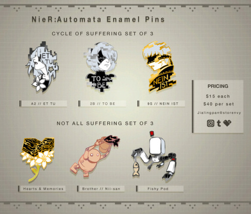 NieR:Automata Enamel Pins Open for Preorder! Orders will ship mid to late JulyAvailable at Anime Exp