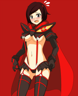 rwbyobsessed:  alleycatproductions:  Ruby in Senketsuby Rouzille  this picture needs to marry me.  I know its kind of a kinky outfit but this show {both of them} is the shit and to see them together is awesome